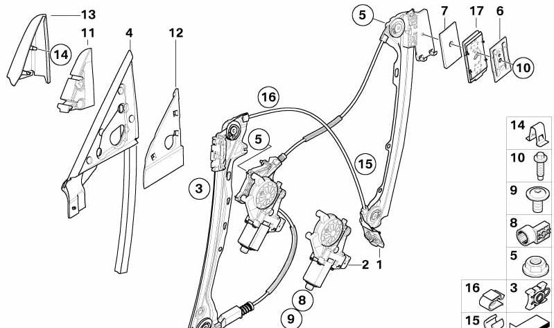 Junta interior del triángulo del retrovisor izquierdo OEM 51337198717 para BMW E92, E93. Original BMW.