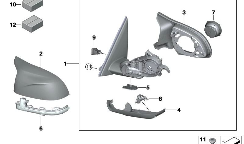 Aquecimento Espelho do exterior externo esquerdo com memória OEM 51168078737 Para BMW G01, F97. BMW original.