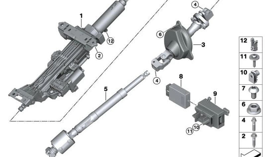 Columna de dirección OEM 32305A819F6 para BMW (Modelos compatibles: F20, F21, F22, F23, F30, F31, F32, F33, F34, F36, X1 F48, X2 F39). Original BMW.