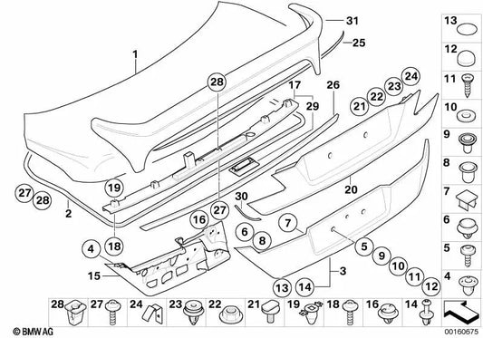 Blende Heckklappe grundiert para BMW E65, E66 (OEM 51137160833). Original BMW.