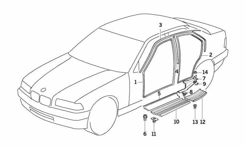 Revestimiento para entrada trasera derecha para BMW Serie 3 E36 (OEM 51478119264). Original BMW