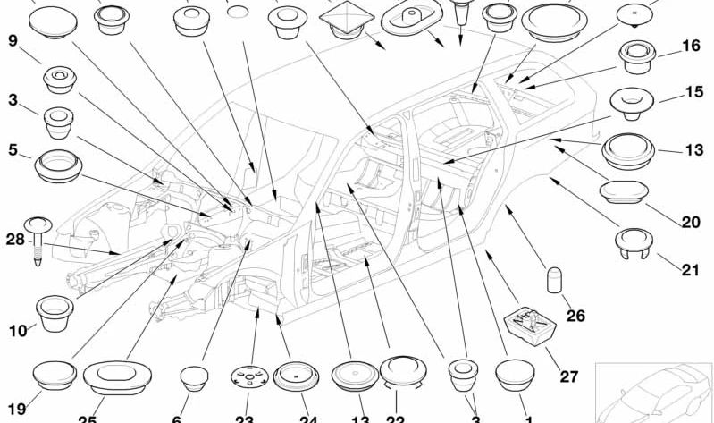 Tapón de cierre para BMW Serie 3 E36, E46, Serie 5 E28, E34, E39, Serie 6 E24, Serie 7 E32, E38, Serie 8 E31 (OEM 51711974209). Original BMW