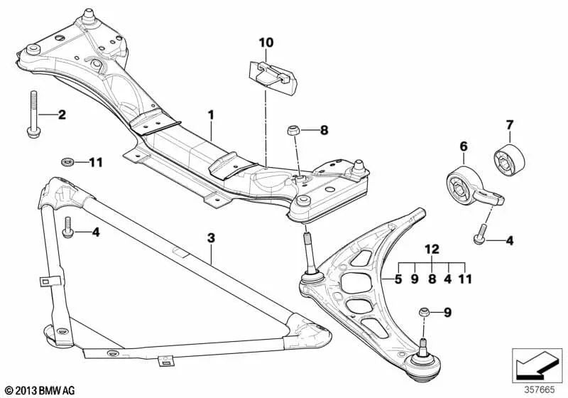 Kit de reparación del brazo de control derecho para BMW E46 (OEM 31122343358). Original BMW