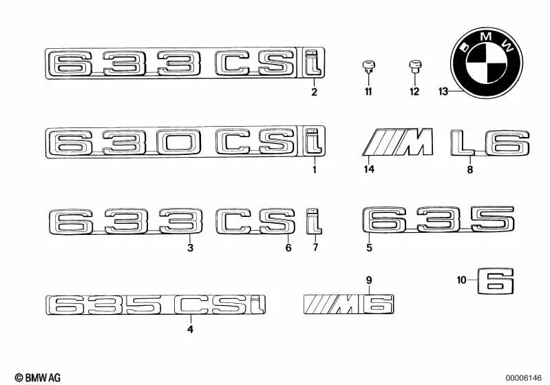 Hinten aufgeklebtes Emblem für BMW 6er E24 (OEM 51141920779). Original BMW