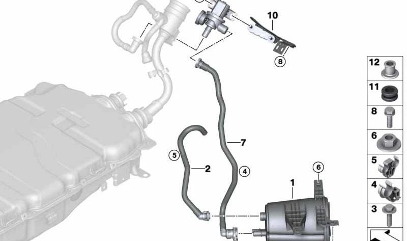 Breather pipe for BMW 3 Series G20, G21 (OEM 16127458370). Original BMW