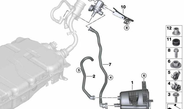 Tubería de ventilación para BMW Serie 3 G20, G21 (OEM 16127458370). Original BMW