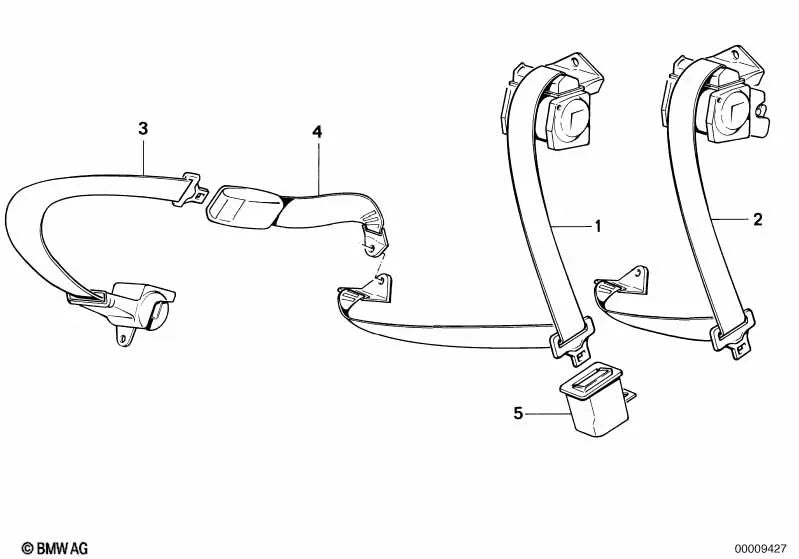 Cinturón superior trasero con cerradura para BMW Serie 5 E34 (OEM 72118107581). Original BMW