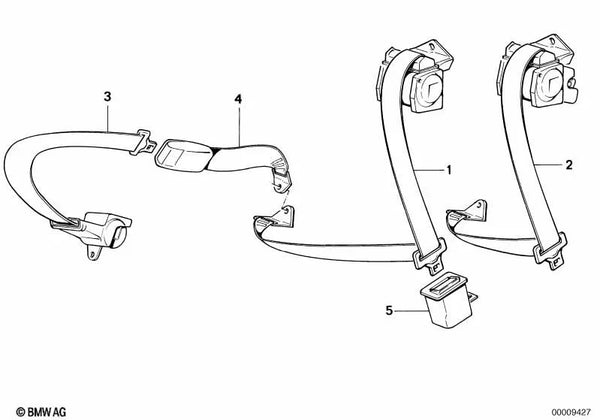 Cinturón trasero izquierdo para BMW E34 (OEM 72118126521). Original BMW