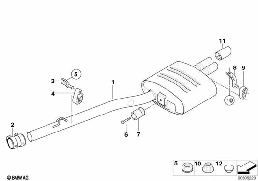 Silenciador trasero para BMW E60, E60N, E61, E61N (OEM 18307802842). Original BMW