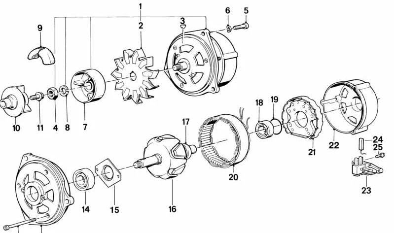 Juego de escobillas de carbón para BMW E21, E30, E36, E12, E28, E34, E24, E23, E32, E31 (OEM 12311727756). Original BMW