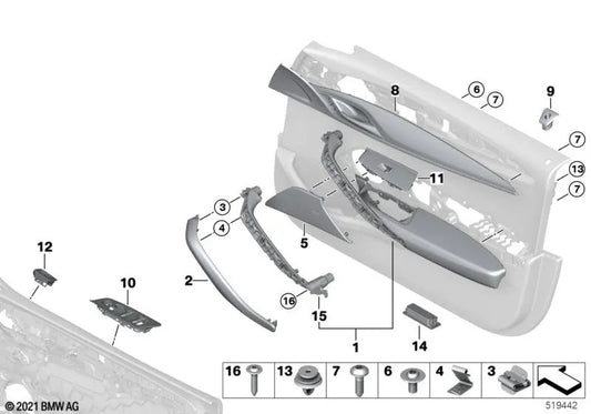 Aplique decorativo de madera de álamo, lado derecho para BMW Serie 5 G30, G30N, G31, G31N (OEM 51417488620). Original BMW