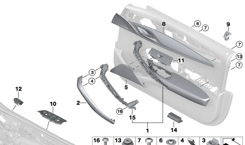 Cubierta Interruptor Elevavidrios Izquierda para BMW Serie 5 F90, G30, G31 (OEM 51417438583). Original BMW