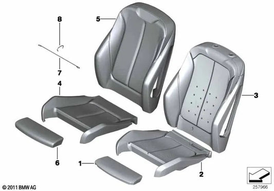 Leather sports seat cover with backrest, right for BMW 4 Series F32, F32N (OEM 52107328994). Original BMW.