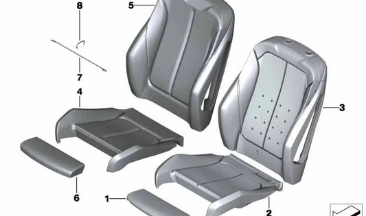 Rechte Leder -Sportsitz -Support -Cover für die BMW 1 F20 -Serie, 3 F30 -Serie, F31, F34, F35, 4 F36 (OEM 52107295148). Original BMW