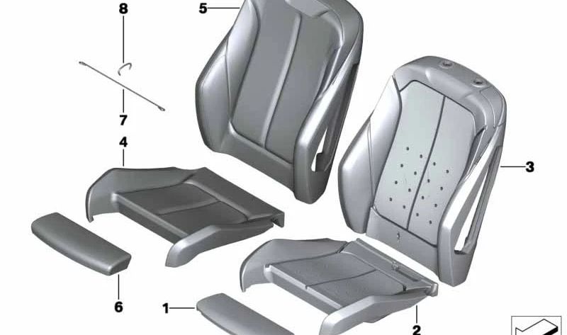 Right leather sports seat upholstery part for BMW F22, F23, F87, F30, F31, F34, F32, F36 (OEM 52107344902). Original BMW