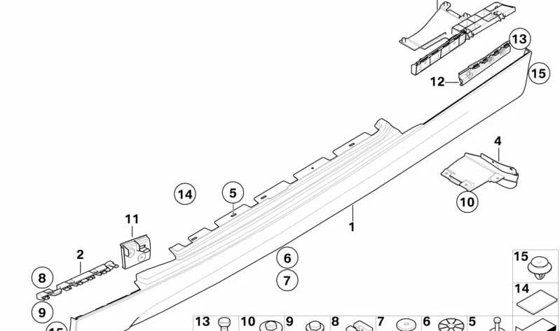 Grundierter linker Seitenstreifen für BMW 1er E81, E82, E88 (OEM 51777046347). Original BMW