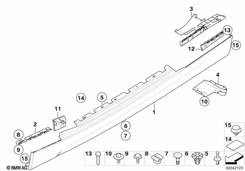 Listón de sujeción izquierdo para BMW Serie 1 E81, E82, E87, E87N, E88 (OEM 51777118159). Original BMW.