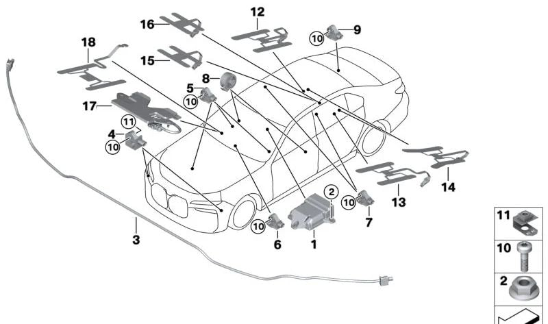 Sensor de Protección de Peatones PTS para BMW G70 (OEM 65765A40DD7). Original BMW