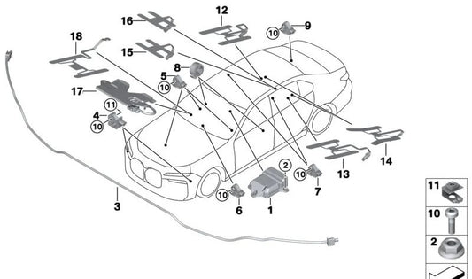 Capteur de protection des piétons PTS pour BMW G70 (OEM 65765A40DD7). BMW d'origine