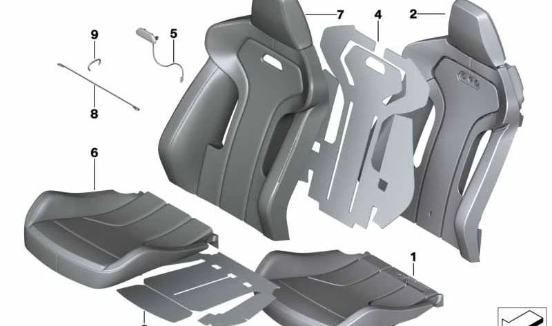 Funda de asiento deportivo en cuero OEM 52108058272 para BMW F80, F82. Original BMW.