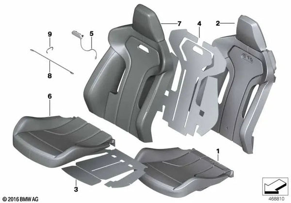 Funda respaldo asiento deportivo de cuero derecha para BMW Serie 3 F80N, Serie 4 F82 (OEM 52108096568). Original BMW.