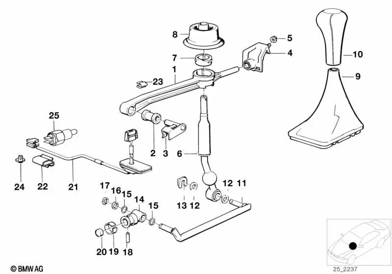 Palanca de cambios recta para BMW Serie 3 E36, Serie 5 E34, Serie 7 E32 (OEM 25111221517). Original BMW.