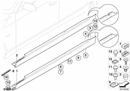 Cubierta del umbral imprimada derecha para BMW E61, E61N (OEM 51777907180). Original BMW.