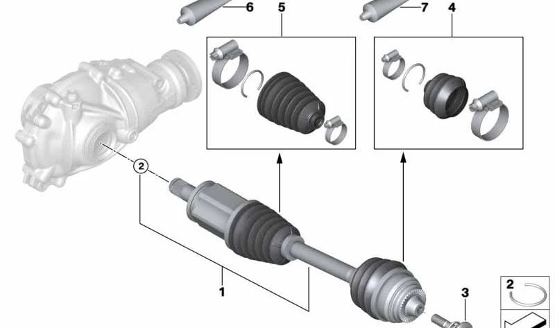 Front Left Drive Shaft for BMW G70 (OEM 31605A6B753). Original BMW