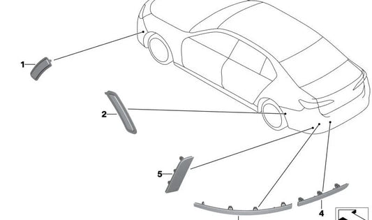 Réflecteur latéral droit pour la série BMW 7 G70 (OEM 63149880028). BMW d'origine.