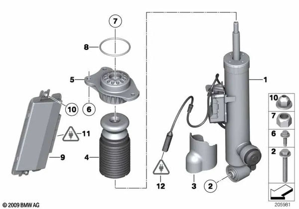 Amortiguador trasero derecho para BMW F11, F11N (OEM 37126796986). Original BMW