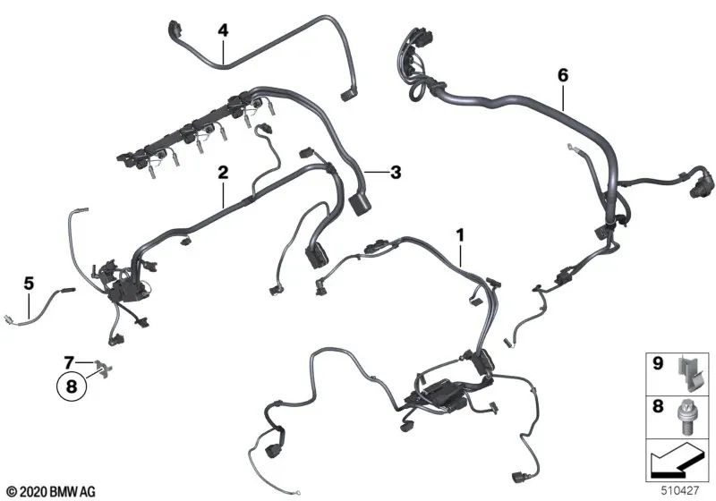 Cableado Motor Adaptador Sensores 2 para BMW E82, E88, E90N, E91N, E92N, E93N, E84, E70N, E71 (OEM 12517592526). Original BMW