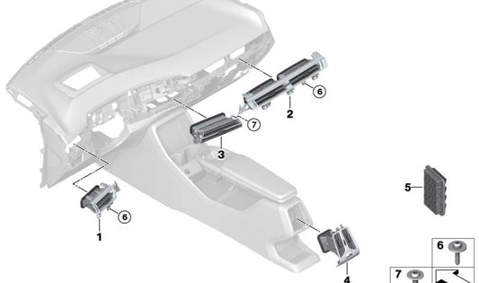 Rear Air Vent with Right Absorber for BMW 1 Series F40, F70, 2 Series F45, F46, X1 F48N, U11, X2 F39 (OEM 64229315934). Original BMW