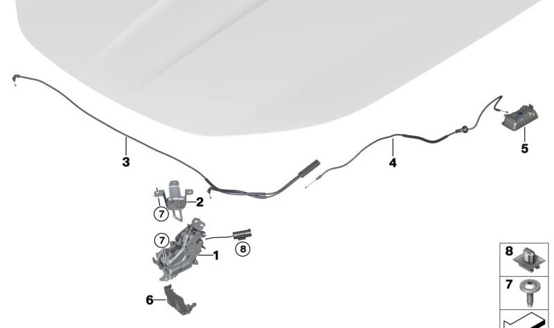 Câble Bowden pour le capot arrière OEM 51239464374 pour BMW G70 (7 séries). BMW d'origine.