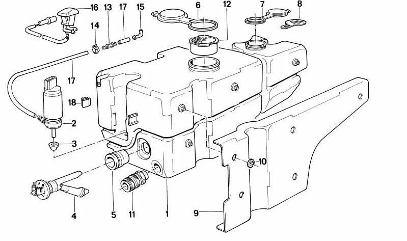 Depósito de líquido limpiaparabrisas OEM 61668356270 para BMW E32. Original BMW.