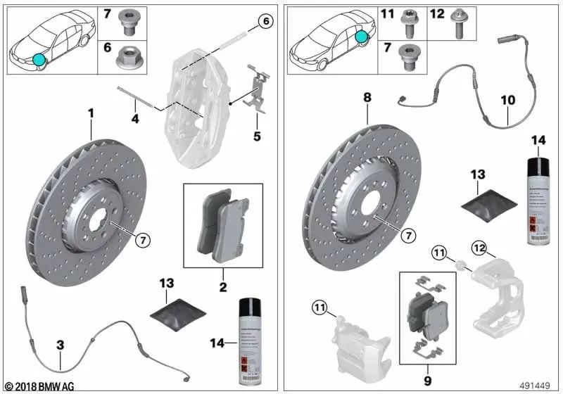 Disco de freno de carbono-cerámica derecho para BMW F90, F91, F92, F93 (OEM 34117991106). Original BMW