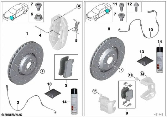 Carbon-ceramic brake disc right for BMW F90, F91, F92, F93 (OEM 34117991106). Original BMW