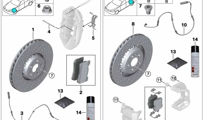 Disco de freno ventilado y perforado (izquierdo) OEM 34117991101 para BMW F90, F91, F92, F93. Original BMW.