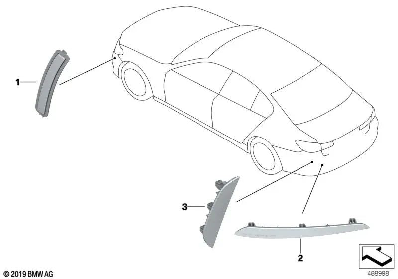 Reflector trasero derecho para BMW G30, G38 (OEM 63147388766). Original BMW.