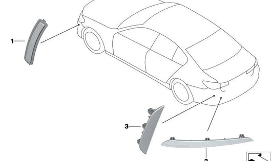 Catadióptrico trasero derecho OEM 63149463764 para BMW G30, G31, G38. Original BMW.