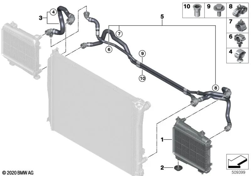 Radiador de refrigerante desplazado para BMW G42, G20, G20N, G22, G23, G26, G29 (OEM 17118672237). Original BMW.