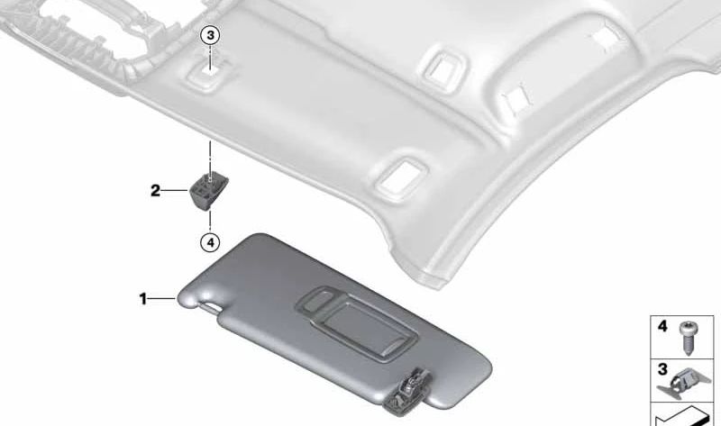 Parasol izquierdo con etiqueta OEM 51165A3BCA5 para BMW F40, F70, F45. Original BMW.