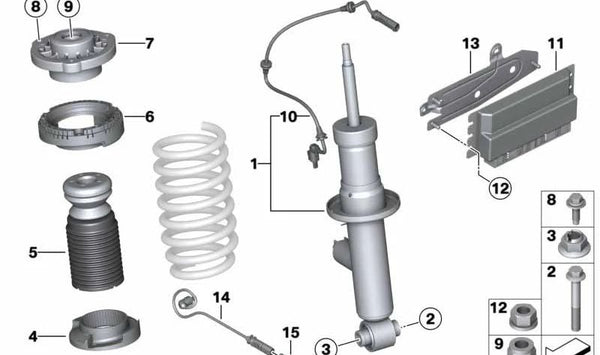 Amortiguador trasero derecho con control VDC OEM 37108067508 para BMW F97 X3 M, F98 X4 M. Original BMW.