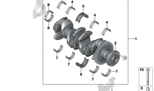 Cigüeñal sin casquillos para BMW Serie 1 E81, E82, E87N, E88, F20, F21, Serie 2 F22, F23, F45, F46, Serie 3 E90, E91, E92, E93, F30, F31, F34, Serie 4 F32, F33, F36, Serie 5 E60N, E61N, F07, F10, F11, G30, Serie 7 G11, G12, X1 E84, F48, X2 F39, X3 E83N, F