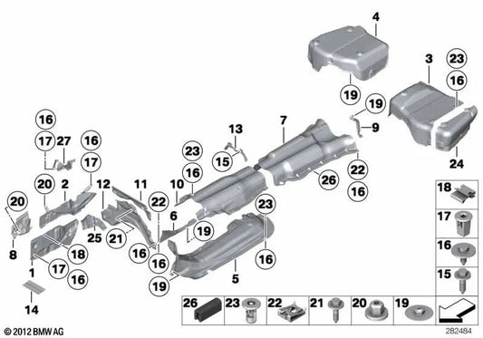 Aislamiento térmico del túnel para BMW Serie 7 F01, F01N, F04 (OEM 51487202846). Original BMW