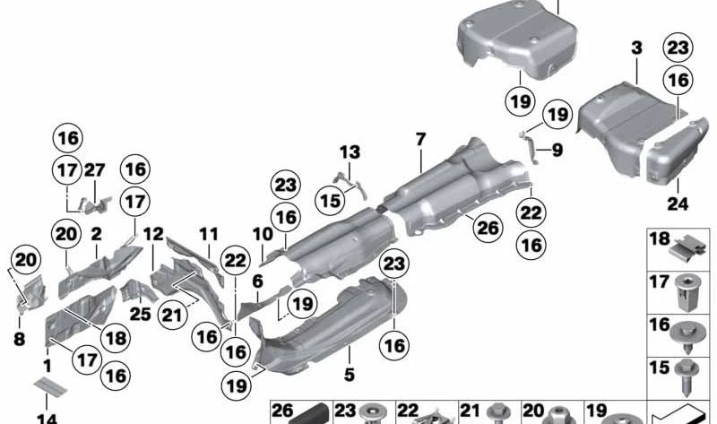 Aislante térmico para el túnel de transmisión OEM 51487202855 para BMW Serie 7 (F02, F04). Original BMW.