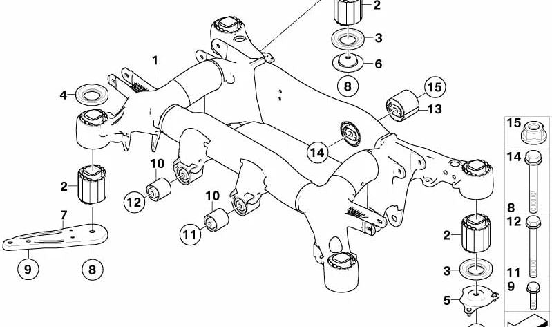 Rear buffer washer for BMW 5 Series E60, E61N, 6 Series E63, E64 (OEM 33312283192). Original BMW.