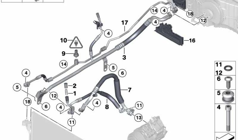 Tubería de presión para BMW Serie 5 F10, F11, F18, F18N, Serie 7 F01, F02 (OEM 64539251510). Original BMW