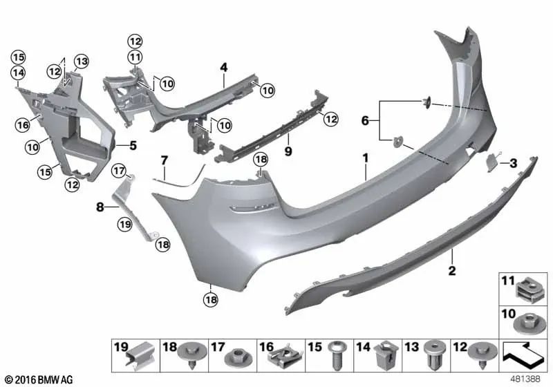 Embellecedor parachoques trasero para BMW F45 (OEM 51128064576). Original BMW