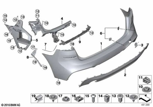 Juego de soportes para sensor PDC trasero para BMW F45N (OEM 51128745755). Original BMW.