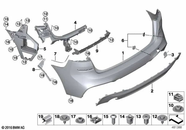 Guía Parachoques lateral interior trasero para BMW Serie 2 F46, F46N (OEM 51127387278). Original BMW.